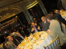 Jeff Daniels and Aaron Sorkin listen at the brunch.